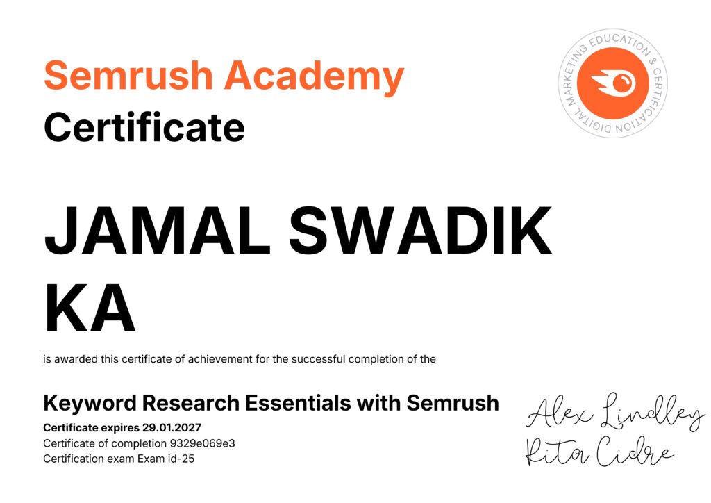 semrush keyword research certificate