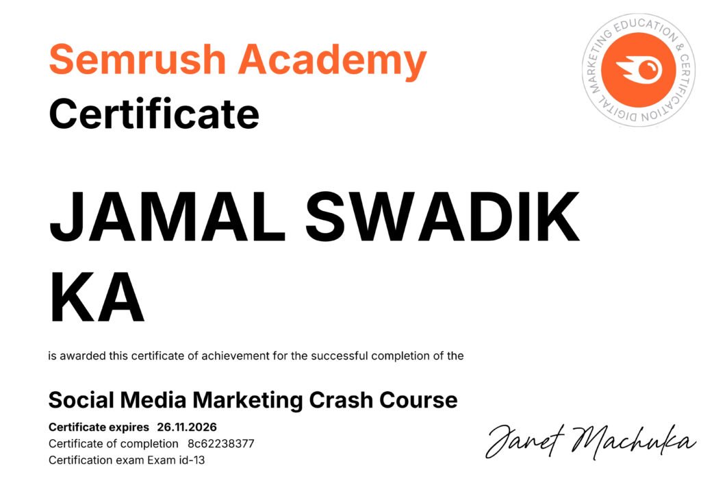 semrush social media marketing certificate